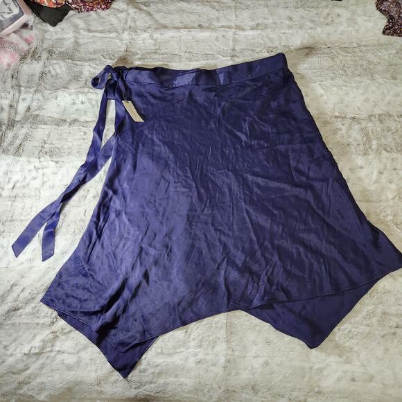 NWT Anthropologie Navy Blue Viscose Asymmetrical Wrap Tie Waist Midi Skirt - XL - Picture 7 of 12
